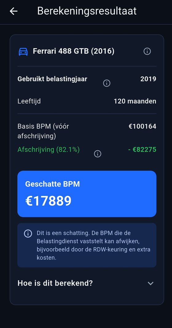 Berekeningsresultaat met geschatte BPM