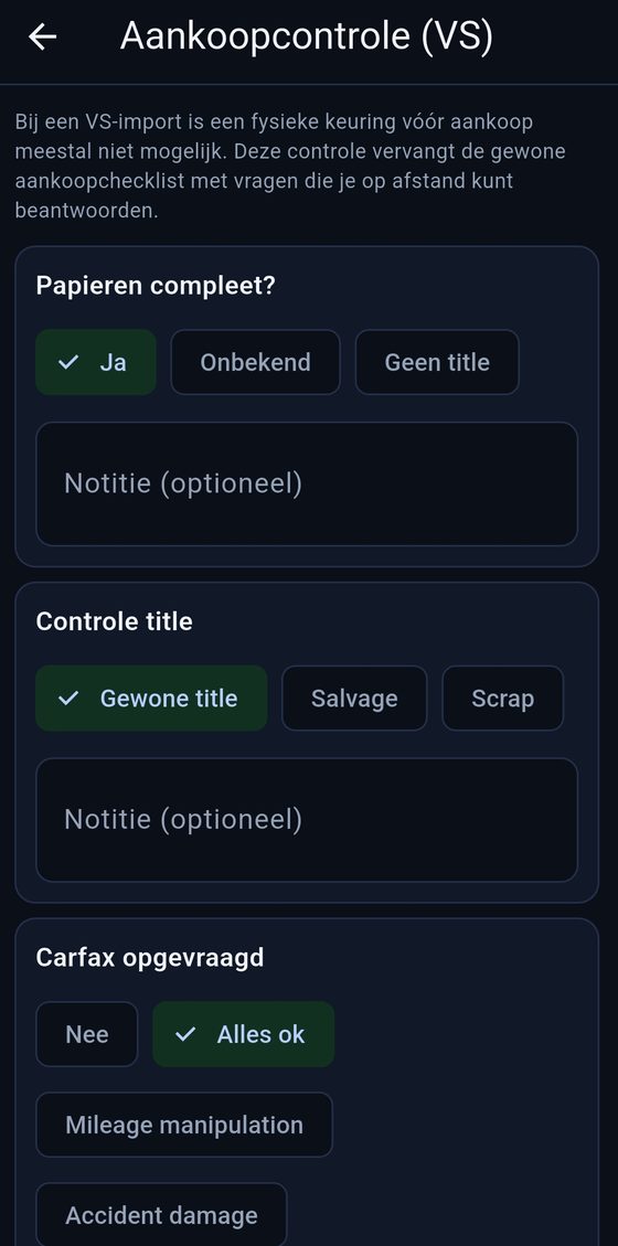 Aankoopcontrole voor een auto uit de VS