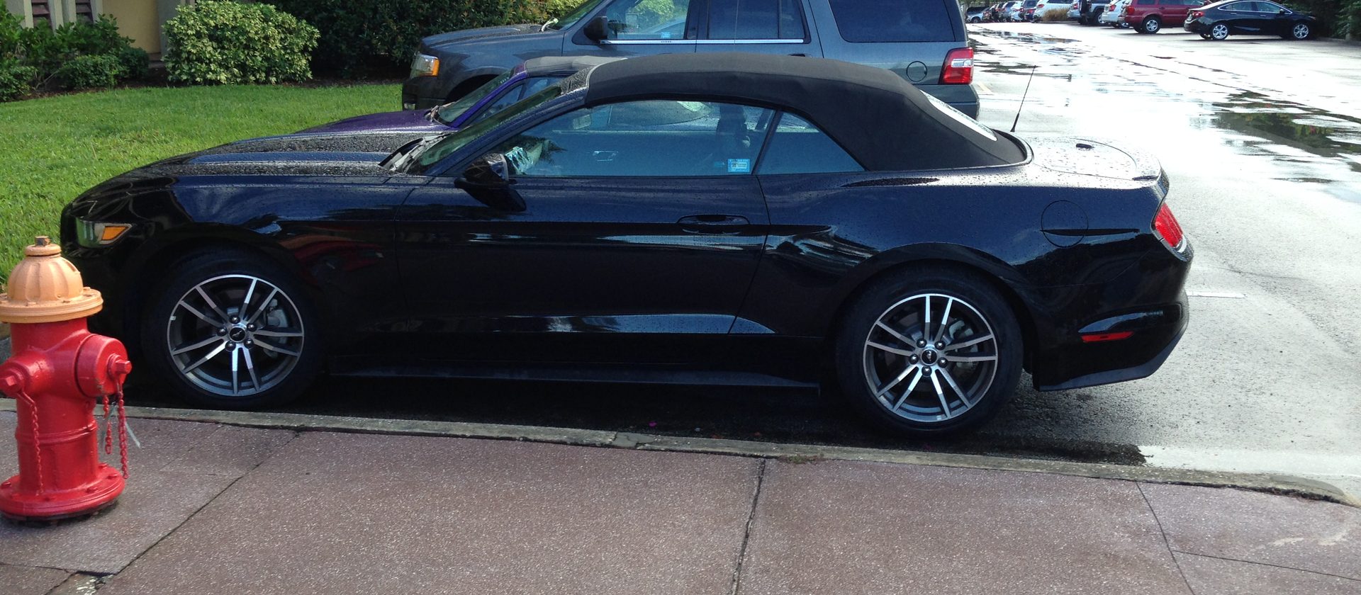 Zwarte Ford Mustang cabriolet in de Verenigde Staten